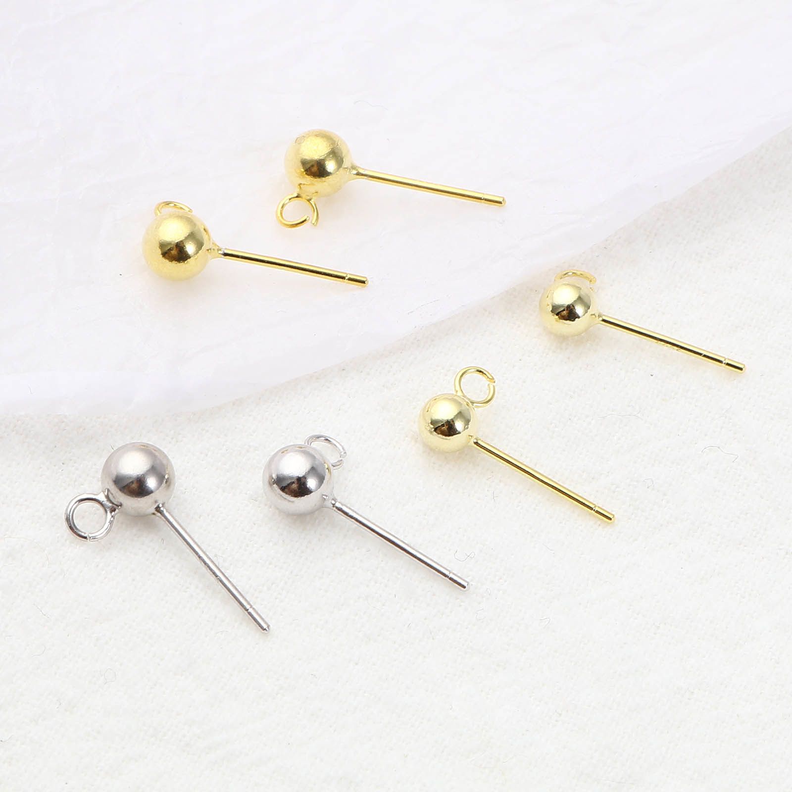 Doreenbeads Sterling Silver Ear Post Stud Earrings Findings Ball