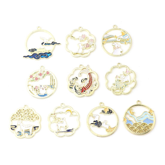 DoreenBeads Zinc Based Alloy Pendants Round Rabbit Enamel