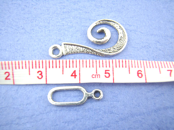 Picture of Zinc Based Alloy Hook Clasps Swirl Antique Silver Color 26mm x 13mm 16mm x 6mm, 30 Sets