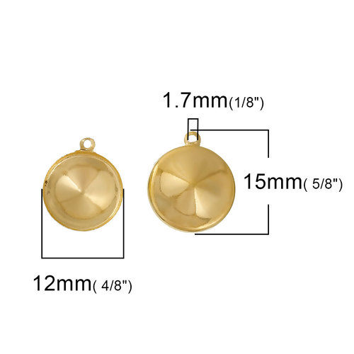 Bild von Messing Charms Rund Vergoldet (haltbar 11mm Spitzboden Strasssteinen) 15mm x 12mm, 5 Stücke