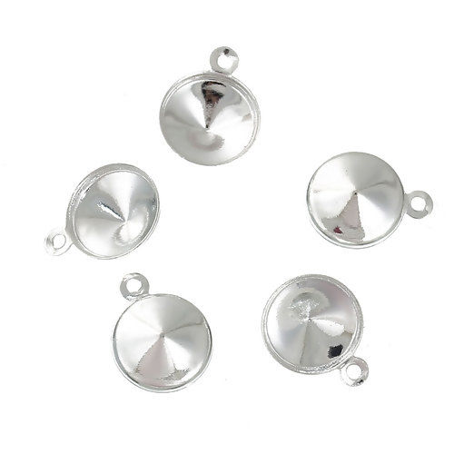 Image de Breloque Support en Laiton Rond Argenté (Approprié à Strass 17mm Dos en Pointe) 21mm x 18mm, 5 Pcs