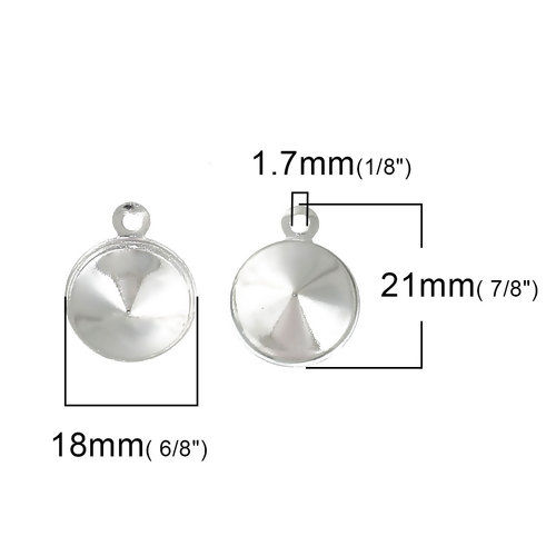 Image de Breloque Support en Laiton Rond Argenté (Approprié à Strass 17mm Dos en Pointe) 21mm x 18mm, 5 Pcs