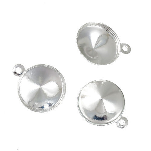 Image de Breloque Support en Laiton Rond Argenté (Approprié à Strass 17mm Dos en Pointe) 21mm x 18mm, 5 Pcs