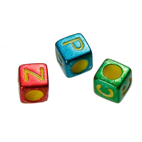 Imagen de Acrílico de Cuentas Cuadrado , Al Azar Letras Esmalte 6mm x 6mm, Agujero: acerca de 3.5mm, 500 Unidades