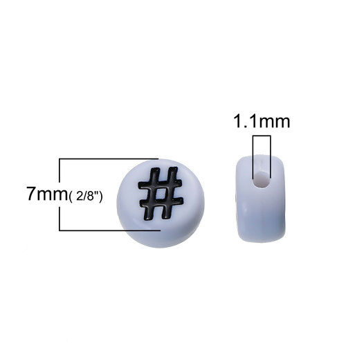 Imagen de Acrílico de Cuentas Chicle Ronda , Negro & Blanco " # " Esmalte 7mm Diámetro, Agujero: acerca de 1.1mm, 300 Unidades
