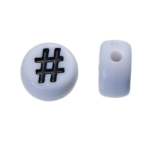 Imagen de Acrílico de Cuentas Chicle Ronda , Negro & Blanco " # " Esmalte 7mm Diámetro, Agujero: acerca de 1.1mm, 300 Unidades
