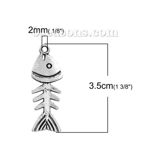 Bild von Zinklegierung Böhmischer Stil Anhänger Gräte Antiksilber Hohl 35mm x 13mm 20 Stück