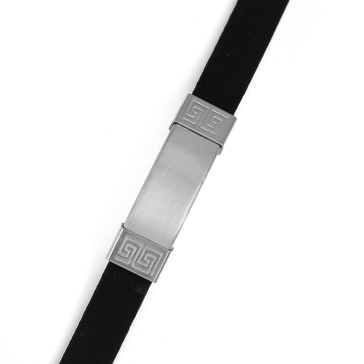 Picture of 304 Stainless Steel & Silicone Bracelets Silver Tone Black Blank Pattern 22cm(8 5/8") long, 1 Piece