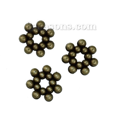 Picture of Zinc Based Alloy Spacer Beads Plum Blossom Antique Bronze About 7mm x 7mm, Hole: Approx 1.6mm, 300 PCs