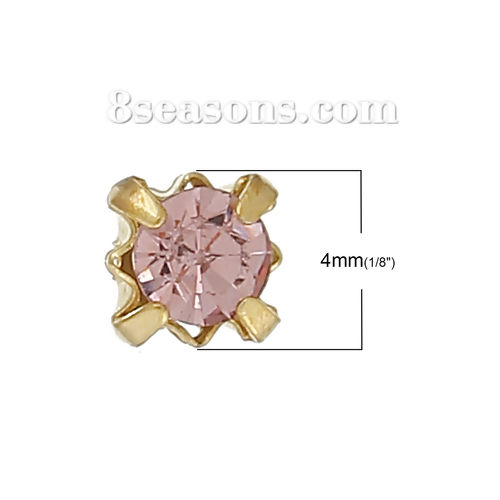 Bild von Eisenlegierung Strass zum Aufnähen Hotfix Quadrat Vergoldet Rosa 4mm x 4mm, 100 Stücke
