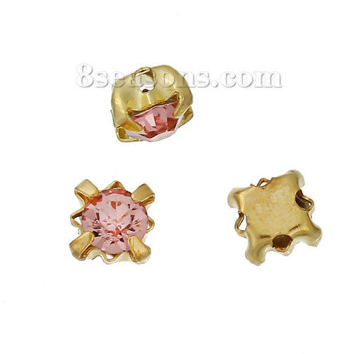 Bild von Eisenlegierung Strass zum Aufnähen Hotfix Quadrat Vergoldet Rosa 4mm x 4mm, 100 Stücke