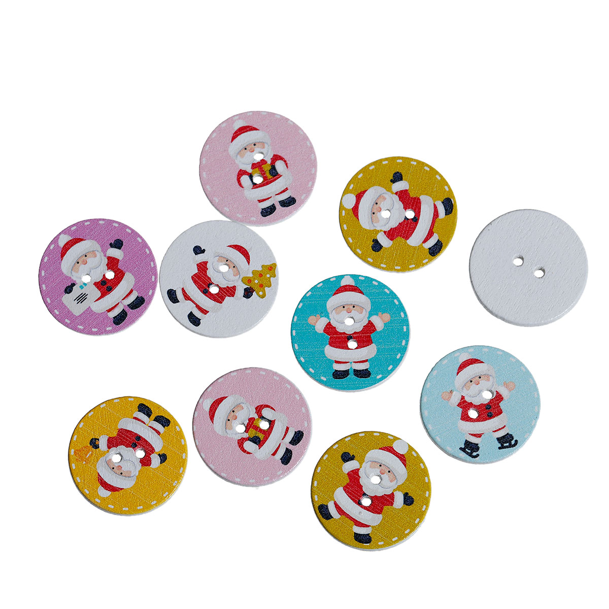 Image de 10 Pcs Bouton de Couture en Bois Naturel 4 Trous Rond Couleur Mélangée Au Hasard Père Noël 25mm Dia