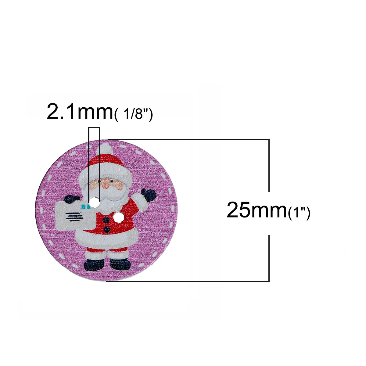 Image de 10 Pcs Bouton de Couture en Bois Naturel 4 Trous Rond Couleur Mélangée Au Hasard Père Noël 25mm Dia