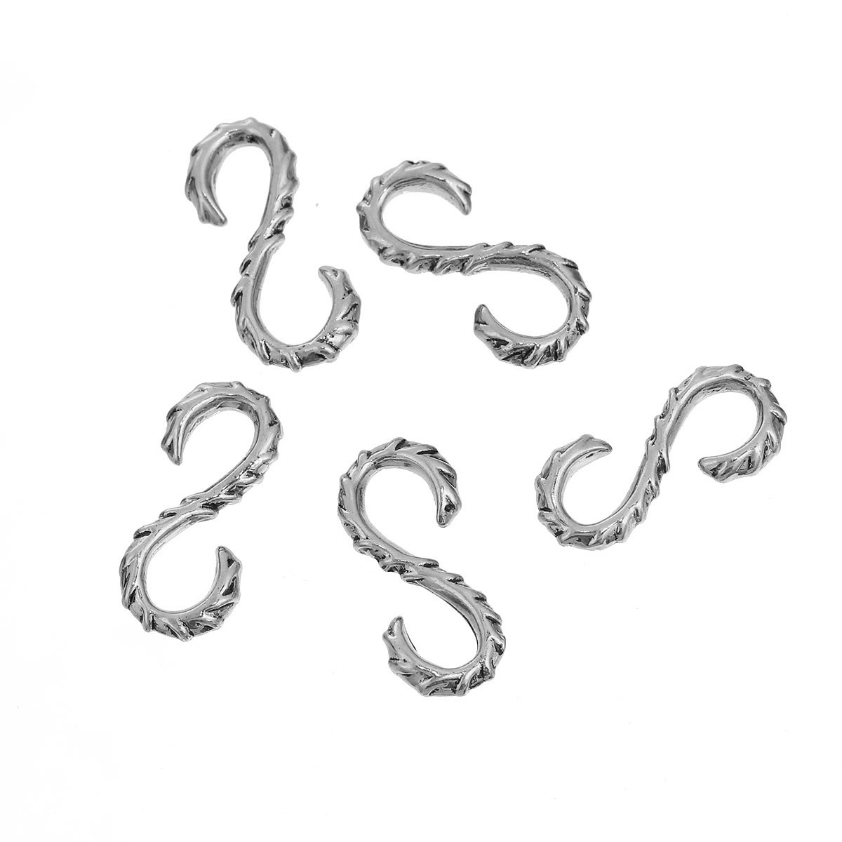 Imagen de Cierres de Gancho Latón de En forma de S , Plata Antigua 21mm x 11mm, 2 Unidades