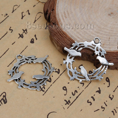Imagen de Aleación del Cinc Colgantes Nido Plata Antigua 31mm x 30mm, 10 Unidades