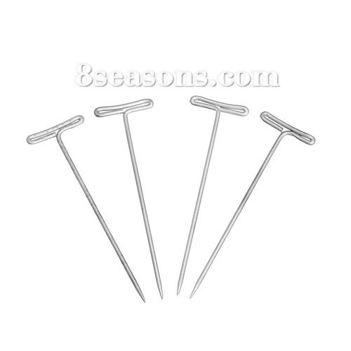 Picture of Iron Based Alloy Head Pins Silver Tone 5.1cm(2") long, 1.2mm (17 gauge) 100 PCs