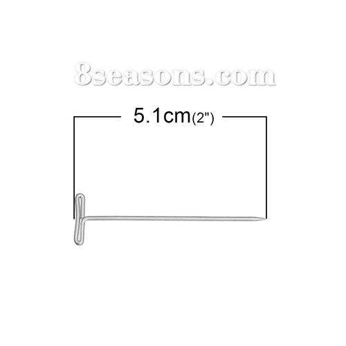 Picture of Iron Based Alloy Head Pins Silver Tone 5.1cm(2") long, 1.2mm (17 gauge) 100 PCs