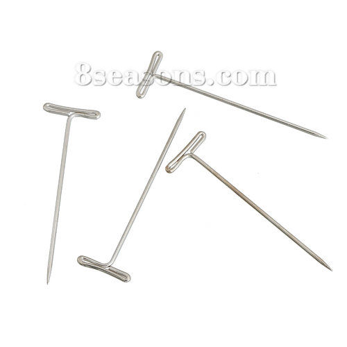 Picture of Iron Based Alloy Head Pins Silver Tone 5.1cm(2") long, 1.2mm (17 gauge) 100 PCs