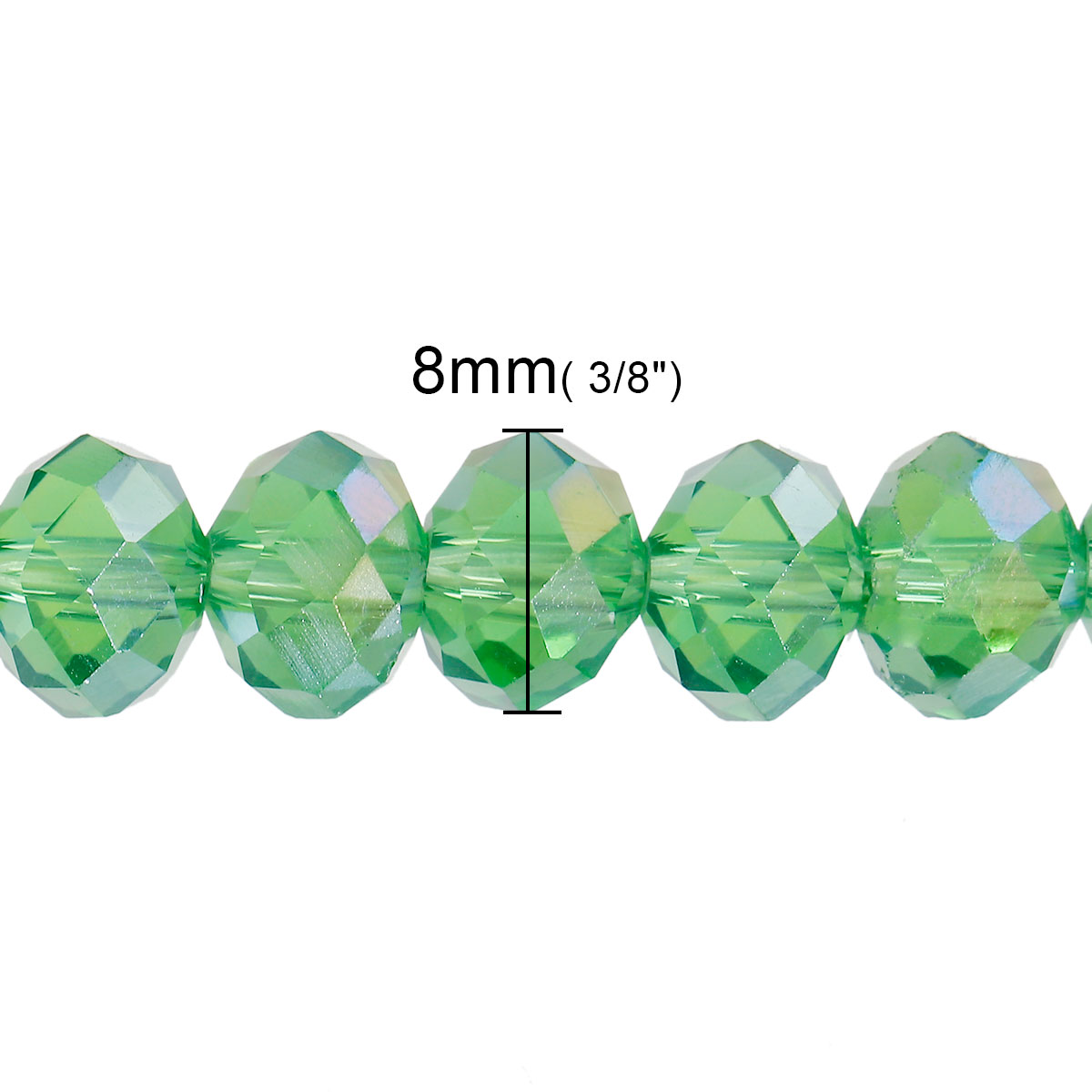 DoreenBeads. Glass Beads Round Green AB Color Faceted About 8mm x 6mm,  Hole: Approx 1.5mm, 44cm long, 1 Piece (Approx 72 PCs/Strand)