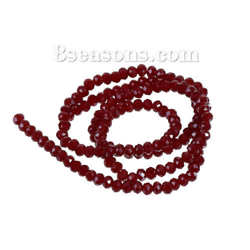 Picture of 1 Strand (Approx 112 PCs/Strand) Glass Beads For DIY Jewelry Making Round Wine Red Faceted About 4mm x 3mm, Hole: Approx 1mm, 41cm(16 1/8") long