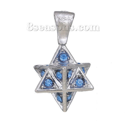 Doreenbeads Kupfer Merkaba Meditation Charms Silberfarbe Blau Strass 26mm X 15mm 1 Stuck