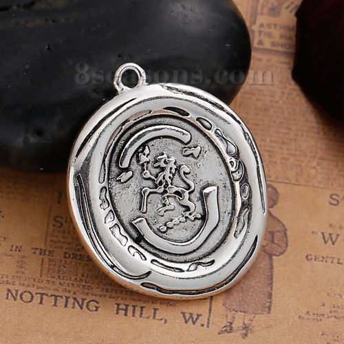 Imagen de Zamak Sello de Cera Colgantes Irregular Plata Antigua Chelsea 35mm x 29mm, 3 Unidades