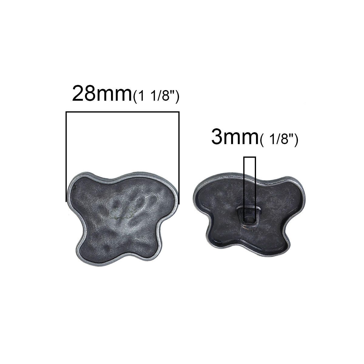 亜鉛合金 裏穴ボタン 不規則 銀古美 蝶柄 28mm x 24mm、 2 個 の画像