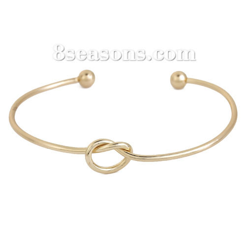 Picture of Open Cuff Bangles Bracelets Gold Plated Knot 18cm(7 1/8") long, 1 Piece