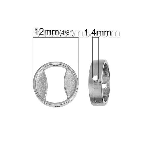 Picture of Zinc Based Alloy Luna Beads Cabochon Frame Settings Round Silver Tone Cabochon Settings (Fits 10mm Dia.) 12mm( 4/8") Dia., 30 PCs