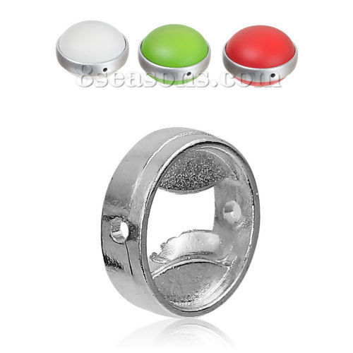 Picture of Zinc Based Alloy Luna Beads Cabochon Frame Settings Round Silver Tone Cabochon Settings (Fits 10mm Dia.) 12mm( 4/8") Dia., 30 PCs