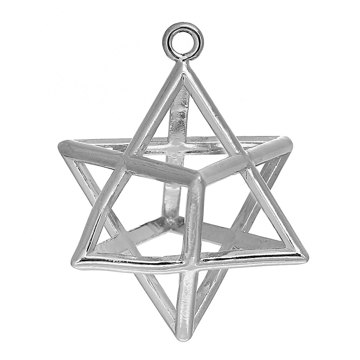 Picture of Brass Merkaba Meditation Pendants Silver Tone Hollow 38mm(1 4/8") x 28mm(1 1/8"), 1 Piece