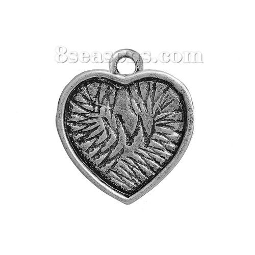 Picture of Zinc Based Alloy Charms Heart Antique Silver Color Cabochon Settings (Fits 12mm x 12mm) 16mm x 14mm, 10 PCs