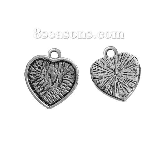 Picture of Zinc Based Alloy Charms Heart Antique Silver Color Cabochon Settings (Fits 12mm x 12mm) 16mm x 14mm, 10 PCs