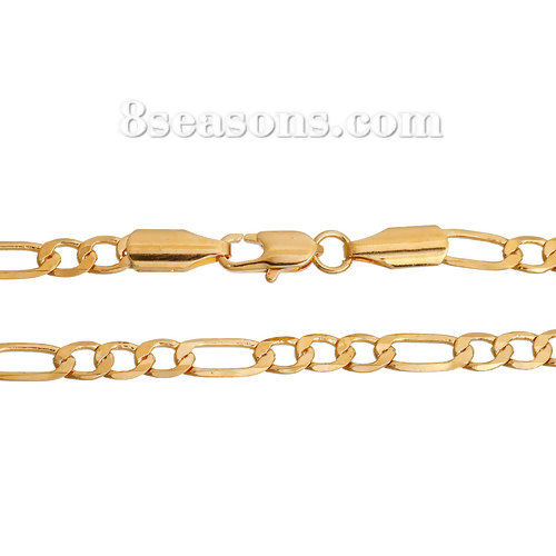 Picture of Brass Jewelry 3:1 Figaro Link Curb Chain Necklace Oval Gold Plated 55.5cm(21 7/8") long, Chain Size: 11x4mm(3/8"x1/8") 7x4.5mm(2/8"x1/8"), 1 Piece