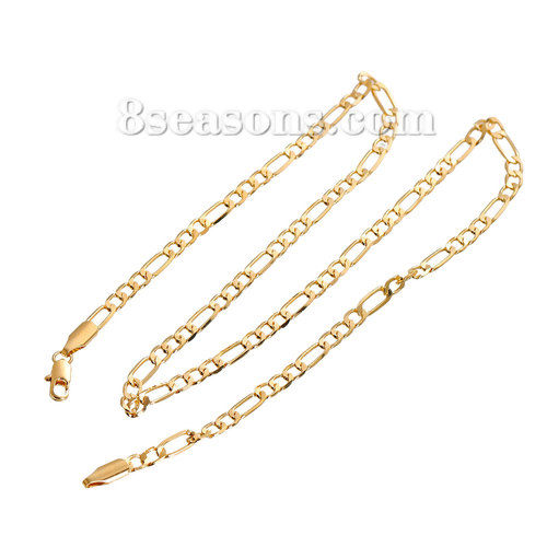 Picture of Brass Jewelry 3:1 Figaro Link Curb Chain Necklace Oval Gold Plated 55.5cm(21 7/8") long, Chain Size: 11x4mm(3/8"x1/8") 7x4.5mm(2/8"x1/8"), 1 Piece