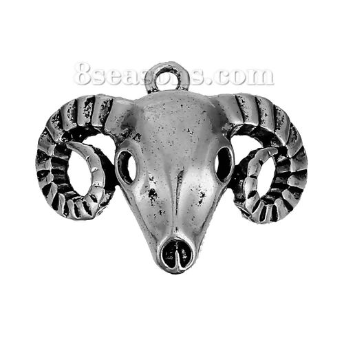 Picture of Zinc Based Alloy Charms Antique Silver Color Tau Hollow 28mm(1 1/8") x 24mm(1"), 5 PCs