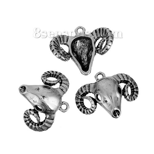 Picture of Zinc Based Alloy Charms Antique Silver Color Tau Hollow 28mm(1 1/8") x 24mm(1"), 5 PCs