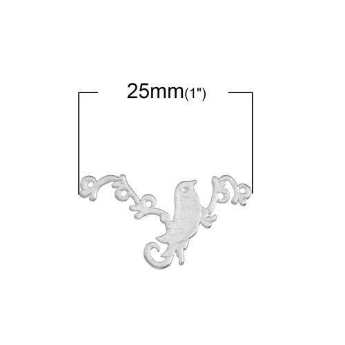 Imagen de Latón Adornos Pájaro de Madre Argentado Rama Tallado 25mm x 13mm, 3 Unidades