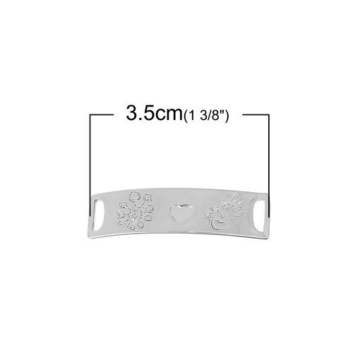Picture of Brass Kids Art Doodles Children Drawing Jewelry Connectors Findings Rectangle Silver Tone Flower Boy 35mm(1 3/8") x 10mm( 3/8"), 1 Piece