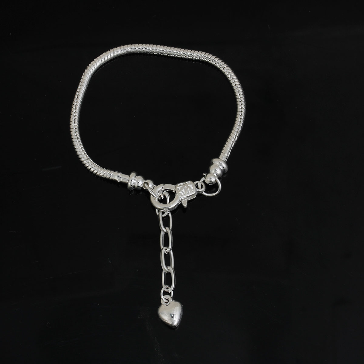 Imagen de Cobre Estilo Europeo Cadena Serpiente Encanto Pulseras Argentado Corazón 16cm longitud, 1 Unidad