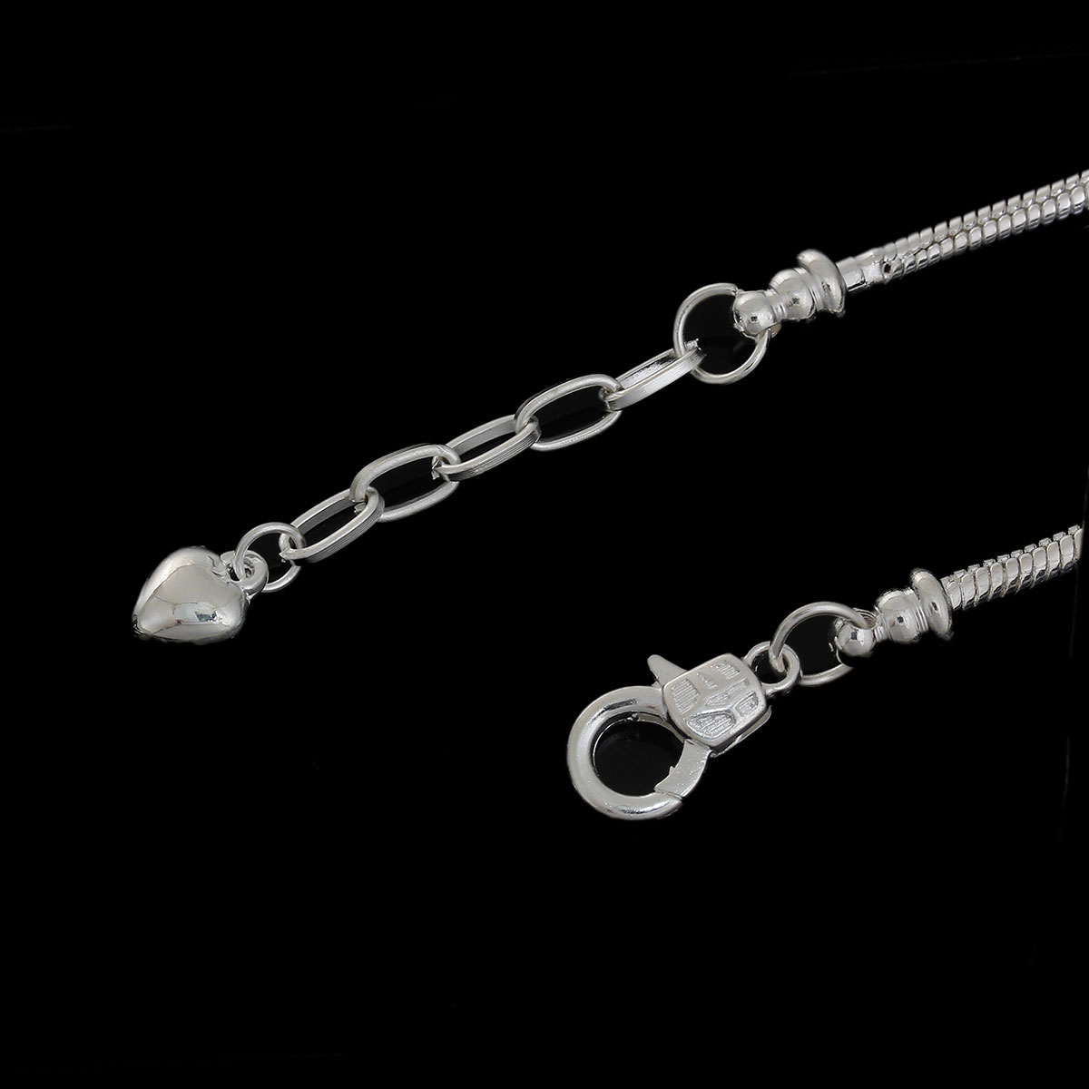 Imagen de Cobre Estilo Europeo Cadena Serpiente Encanto Pulseras Argentado Corazón 16cm longitud, 1 Unidad