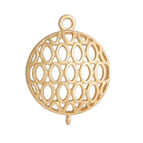 Picture of Brass Connectors Honeycomb Gold Plated Round Hollow 21mm( 7/8") x 17mm( 5/8"), 3 PCs