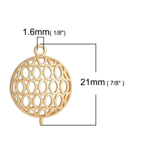 Picture of Brass Connectors Honeycomb Gold Plated Round Hollow 21mm( 7/8") x 17mm( 5/8"), 3 PCs
