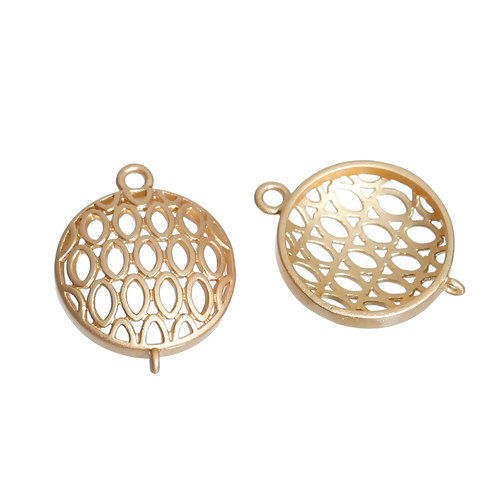 Picture of Brass Connectors Honeycomb Gold Plated Round Hollow 21mm( 7/8") x 17mm( 5/8"), 3 PCs