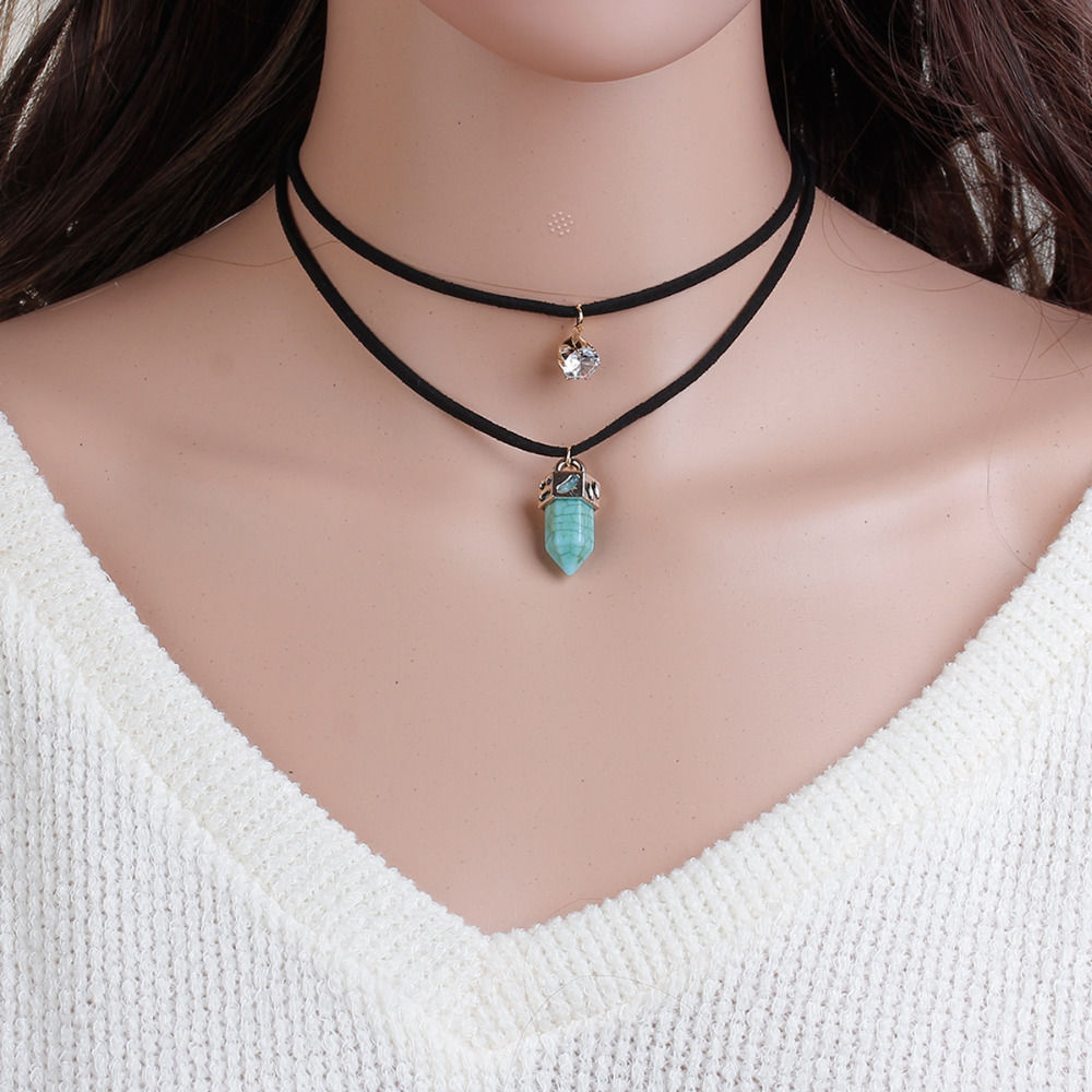 Picture of Faux Suede Velvet Double Layer Choker Necklace Light Golden Bowknot Square Black Rhinestone 32cm(12 5/8") long, 1 Piece