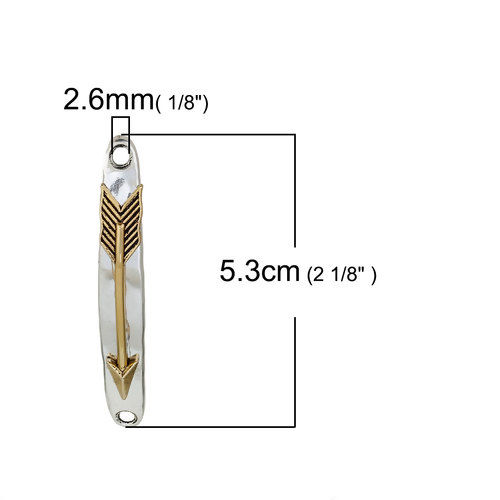 Picture of Zinc Based Alloy Connectors Charms Pendants Gold Tone Antique Gold & Antique Silver Color Two Tone Rectangle Arrowhead 53mm x 8mm, 5 PCs