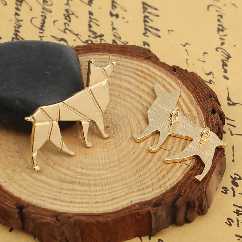 Picture of Zinc Based Alloy Origami Connectors Wolf Gold Plated 37mm x 26mm, 5 PCs