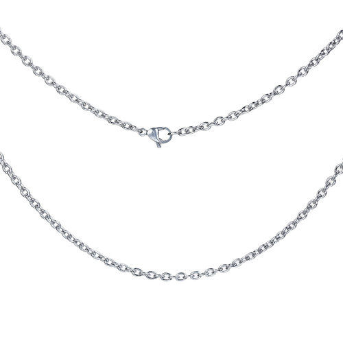 Picture of Stainless Steel Link Cable Chain Necklace Oval Silver Tone 59cm(23 2/8") long, Chain Size: 4x3mm(1/8"x1/8"), 2 PCs