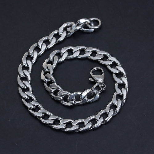 Picture of 304 Stainless Steel Lobster Clasp Link Curb Chain Bracelets Silver Tone 20.5cm(8 1/8") long, 1 Piece