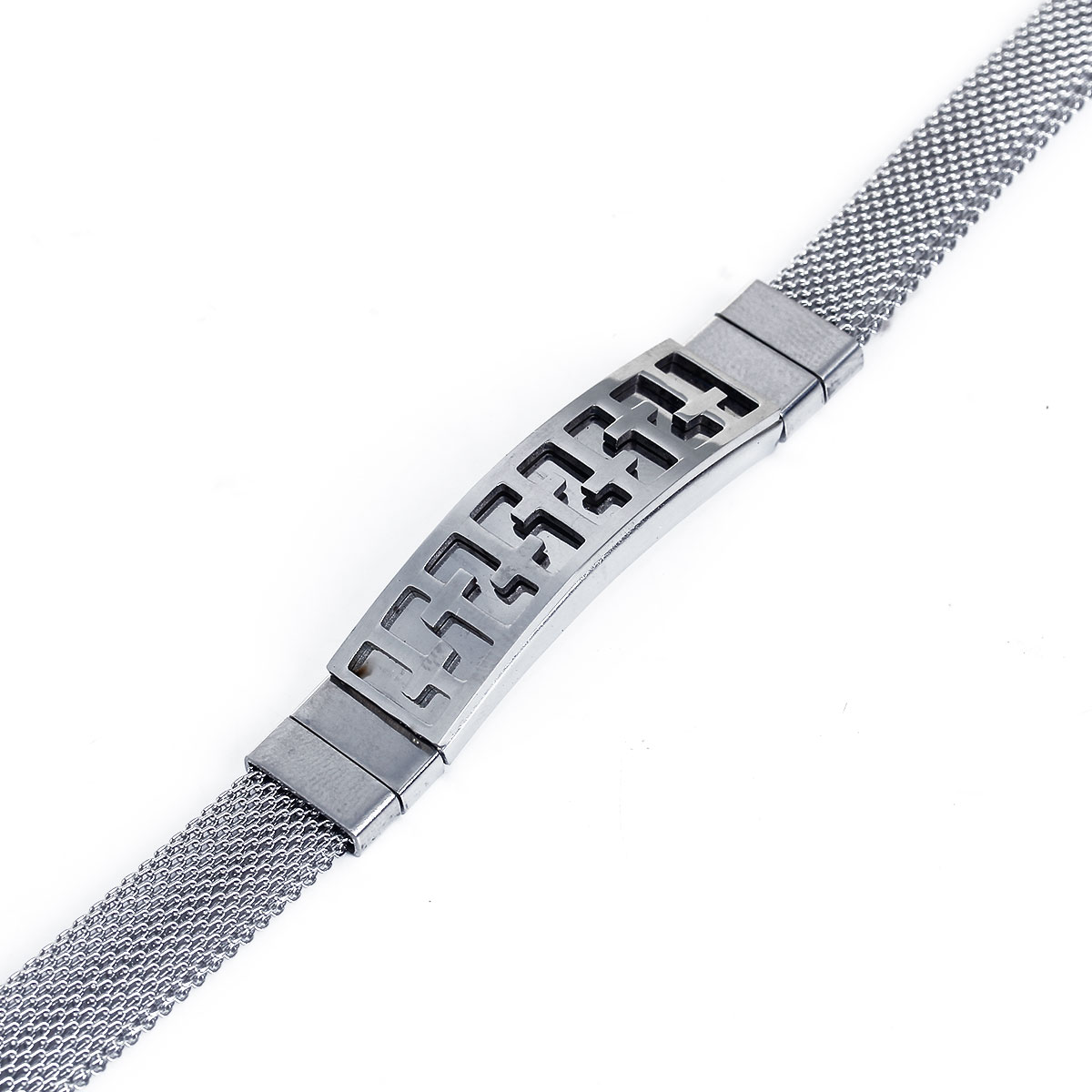 Picture of 304 Stainless Steel Bracelets Silver Tone Rectangle Cross Curve 21.5cm(8 4/8") long, 1 Piece
